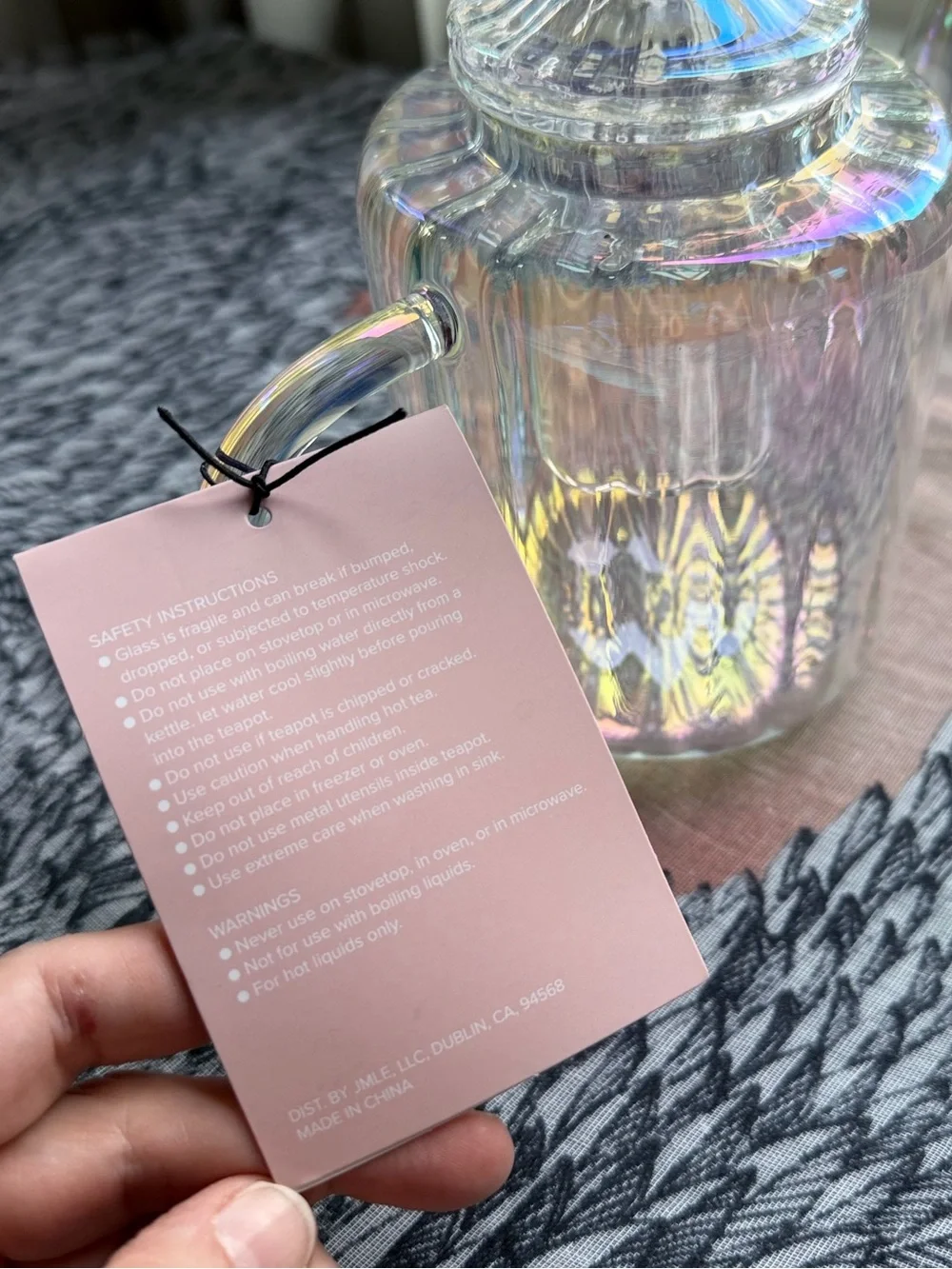 Iridescent Glass Tea Infuser Teapot Rainbow Finish 25 oz Ribbed Clear Loose Leaf